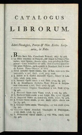 1-67, Catalogus Librorum