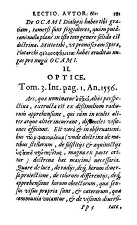 II. Optice. Tom. 3. Int. pag. 1. An. 1556.