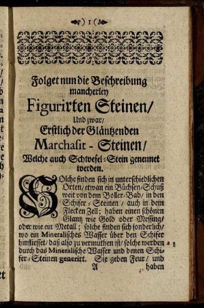 Folget nun die Beschreibung mancherley Figurirten Steinen/ [...]