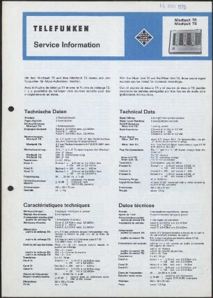 Werkstattanleitung: Telefunken Service Information Mischpult TR / TS