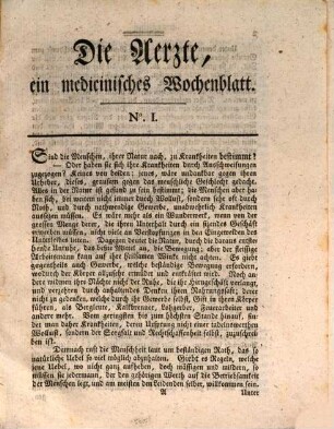 Die Ärzte : ein medicinisches Wochenblatt. 1 = No. 1 - 25. 1785