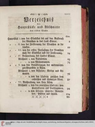 Verzeichnis der Hauptstücke und Abschnitte des ersten Buchs