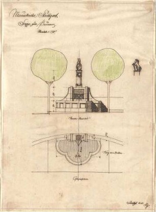 Dolmetsch, Heinrich; Stuttgart; Markuskirche - Brunnen (Grundriss, Ansicht)