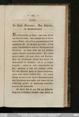 XXIV. An Rabbi Mardochaei, Ben Ephraim, in Konstantinopel.