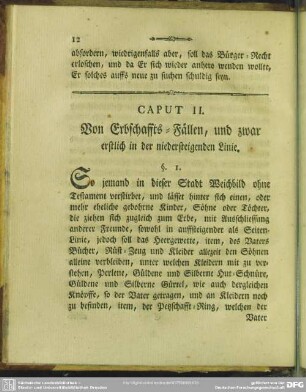 Caput II. Von Erbschaffts-Fällen, und zwar erstlich in der niedersteigenden Linie