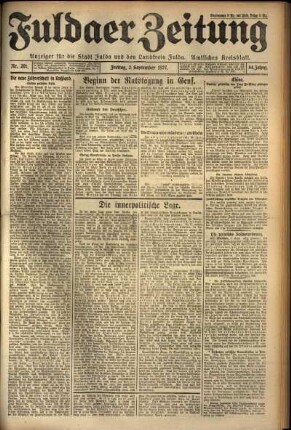 Erste Ausgabe vom Freitag, den 02. September 1927.