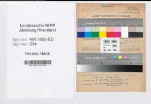 Entnazifizierung Hans Hinzen, geb. 02.05.1911 (Kaufm.Angest.)