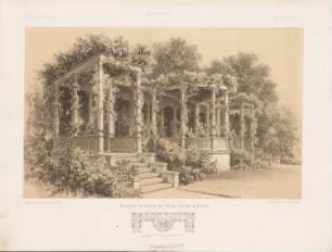 Veranda im Garten des Herrn Nitsche, Berlin: Grundriss, Perspektivische Ansicht (aus: Architektonisches Skizzenbuch, H. 68/3, 1864)