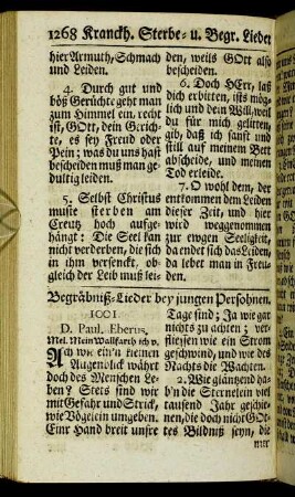 Begräbniß-Lieder bey jungen Persohnen. - Von dem Himmel und ewigen Leben.