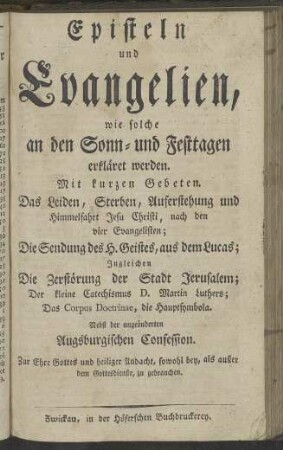 Episteln und Evangelien, wie solche an den Sonn- und Festtagen erkläret werden. [...]