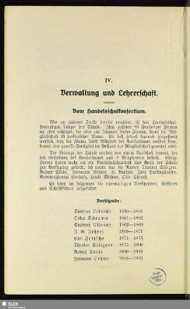 IV. Verwaltung und Lehrerschaft