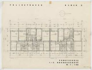 Wohnhäuser Felixstraße 14-22, Berlin-Tempelhof: Grundriss Erdgeschoss - 3. Obergeschoss 1:100