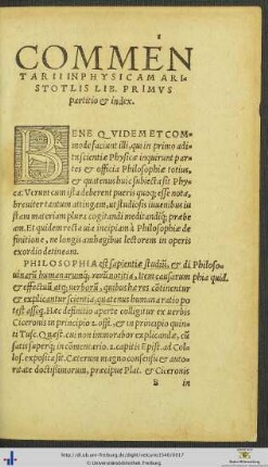 Commentarii In Physicam Aristotelis Liber Primus