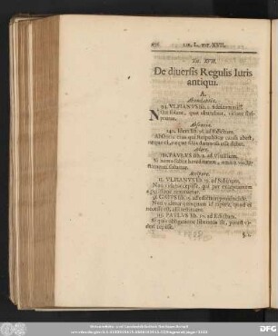 Tit. XVII. De diversis Regulis Iuris antiqui.