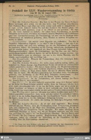 Protokoll der XXIV. Wanderversammlung in Görlitz