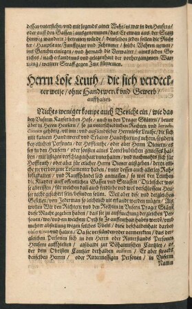 Herrn Lose Leuth/ die sich verdeckter weise/ ohne Handtwerck und Gewerb/ auffhalten.