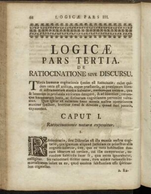 Logicæ Pars Tertia. De Ratiocinatione sive Discursu.