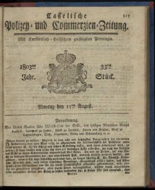 33tes Stueck, Montag den 15ten August 1803