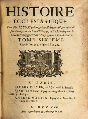 Histoire Ecclesiastique, 6. Depuis l'an 429. jusques à l'an 483