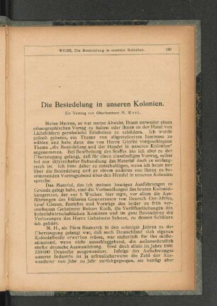 Die Besiedelung in unseren Kolonien.