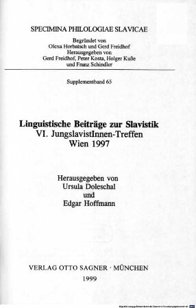 Linguistische Beiträge zur Slavistik : VI. JungslavistInnen-Treffen, Wien 1997