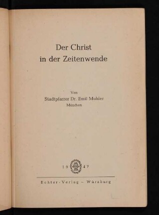 Der Christ in der Zeitenwende