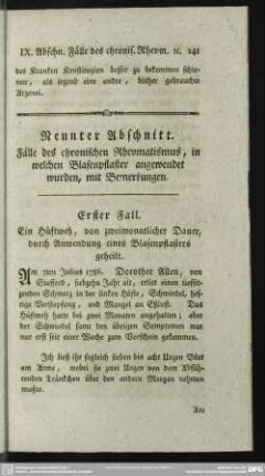Neunter Abschnitt. Fälle des chronischen Rheumatismus, in welchen Blasenpflaster angewendet wurden