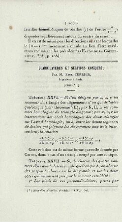 Quadrilatères et sections coniques. [Fortsetzung]