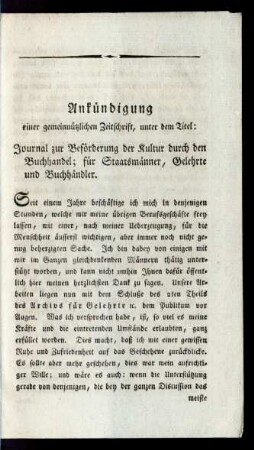Ankündigung einer gemeinnützlichen Zeitschrift ...