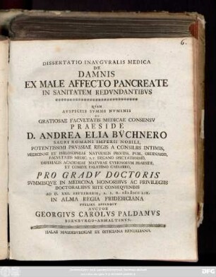 Dissertatio Inavgvralis Medica De Damnis Ex Male Affecto Pancreate In Sanitatem Redvndantibvs