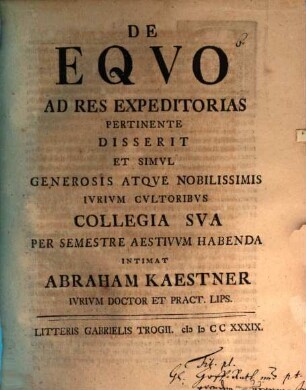 De equo ad res expeditorias pertinente