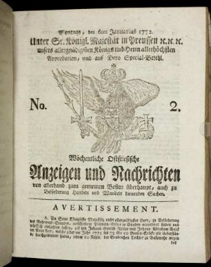 No. 2. Montags, den 6ten Januarius 1772.