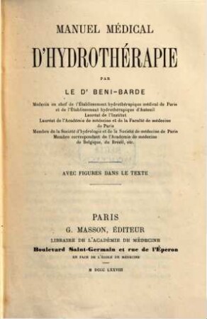 Manuel médical d'hydrothérapie : Avec figures dans le texte