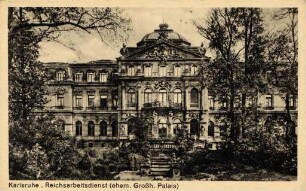 Postkartenalbum mit Motiven von Karlsruhe. "Karlsruhe. Reichsarbeitsdienst (ehemals Großherzogliches Palais)". Prinz-Max-Palais