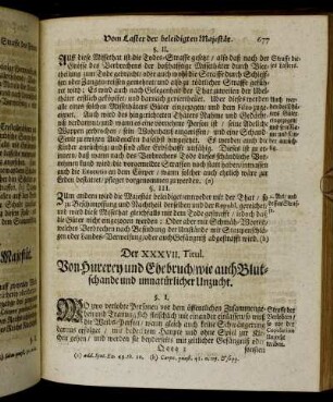 Der XXXVII. Titul. Von Hurerey und Ehebruch, wie auch Blutschande und unnatürlicher Unzucht.