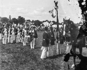 Ritterspiele in der Harzregion (vielleicht auch Teil einer Historiendarstellung oder eines Festzuges)