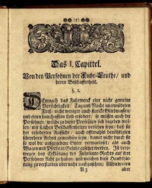 Das I. Capittel. Von den Persohnen der Fuhr-Leuthe/ und deren Beschaffenheit.