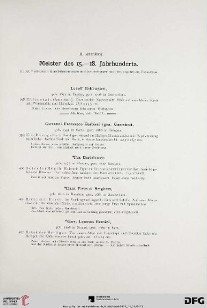 II. Abteilung. Meister des 15.-18. Jahrhunderts (Nr. 398-460)