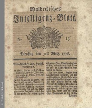 No. 13. Dienstag den 31ten Merz 1778