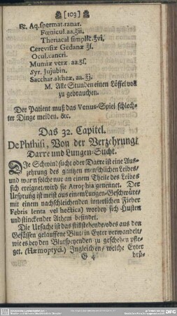 Das 32. Capitel. De Phthisi, Von der Verzehrung, Darre und Lungen-Sucht