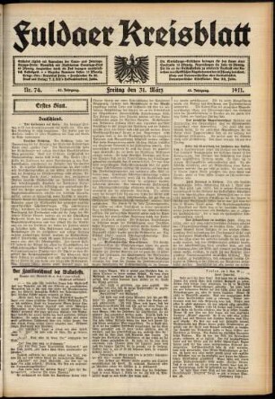 Erste Ausgabe vom Freitag, den 31. März 1911.