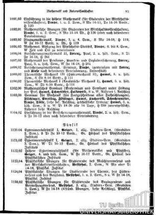 Verzeichnis der Vorlesungen (Prüfungspläne und Vorlesungen) Fakultät für: Allgemeine Wissenschaften Fachrichtungen für Mathematik, Physik, Chemie und Wirtschaftswissenschaft