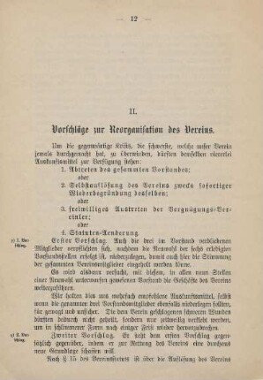 II. Vorschläge zur Reorganisation des Vereins
