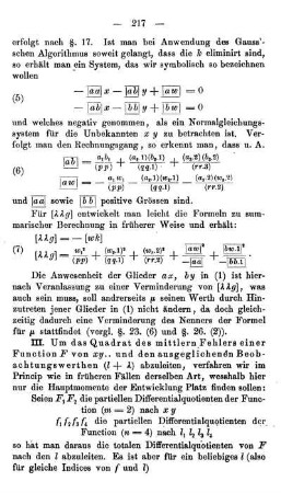Directe Lösung; mittlerer Fehler einer Function der Unbekannten und der ausgeglichenen Beobachtungswerthe