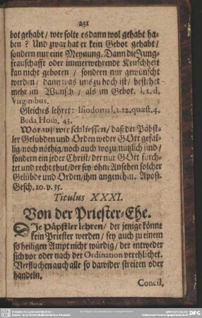 Titulus XXXI. Von der Priester-Ehe