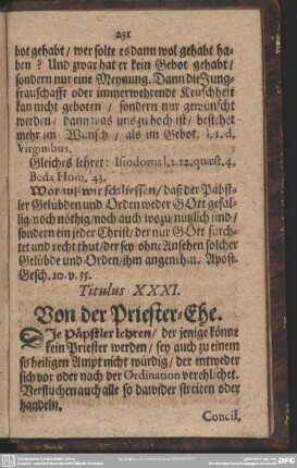 Titulus XXXI. Von der Priester-Ehe