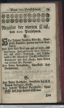 Register der vierten Claß, von 100. Persohnen