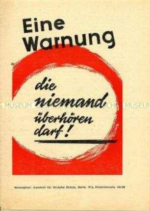 Polemische Schrift über die Aufrüstung im Westen und die drohende Kriegsgefahr