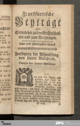 Acht und fünfzigstes Stück. Fortsetzung der Abhandlung von sauern Gesichtern.