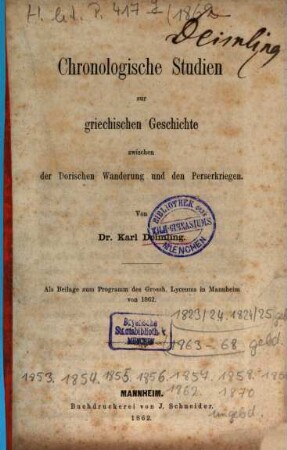 Programm des Grossherzoglichen Lyceums zu Mannheim, 1862, Beil.